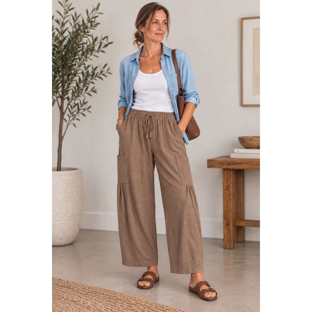 Tarse Linen-Blend Cargo Pants Size L